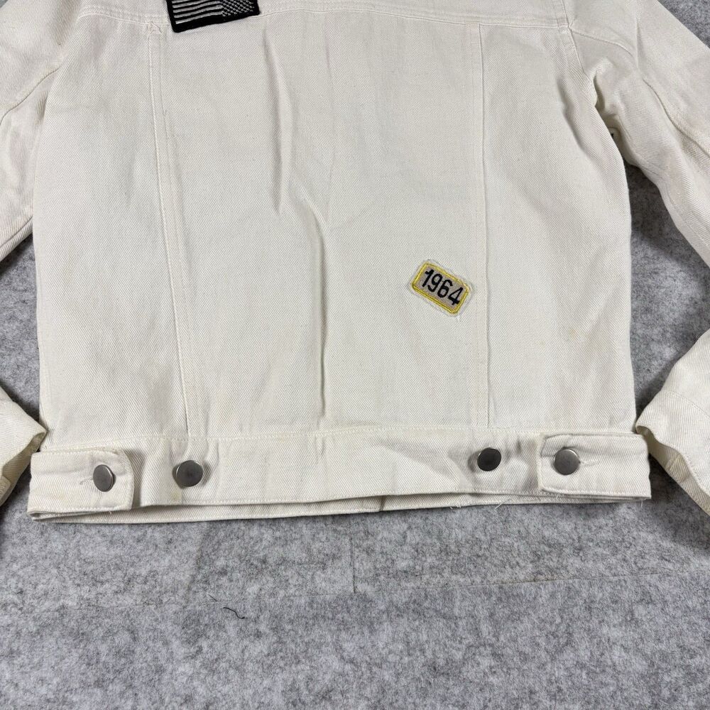 XACT Womens Small White Button Up Denim Jean Jacket w/ Allover Patches - FLAWED - Picture 11 of 16